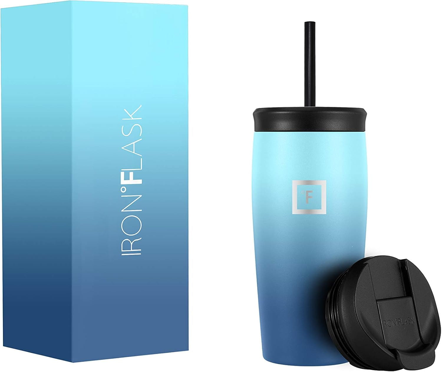 Nomad Tumbler - 2 Lids Straw/Flip, Vacuum Insulated Stainless Steel Bottle, Double Walled, Drinking Cup, Thermo Coffee Travel Mug, Water - Blue Waves, 16 Oz