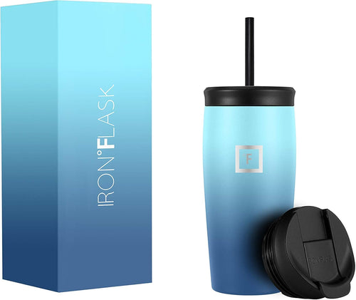 Nomad Tumbler - 2 Lids Straw/Flip, Vacuum Insulated Stainless Steel Bottle, Double Walled, Drinking Cup, Thermo Coffee Travel Mug, Water - Blue Waves, 16 Oz